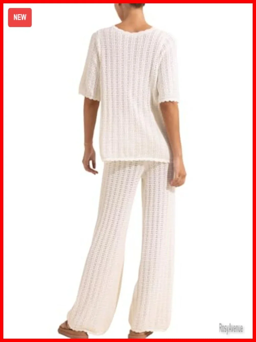 Summer 2 Piece Swimsuit Cover Up Crochet Knit Cardigan Tops Long Pants Set